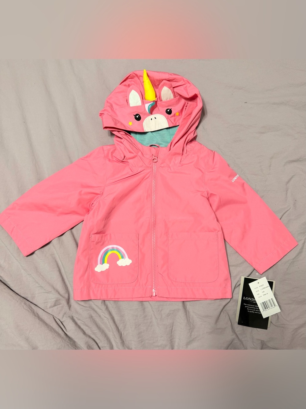 Baby Girls London Fog Pink Unicorn Hooded Rain Jacket